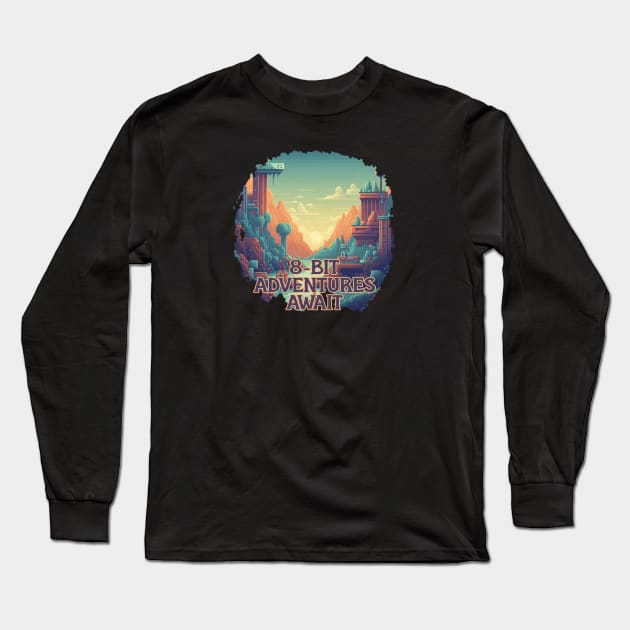 8-Bit Adventures Await Long Sleeve T-Shirt by Pixy Official